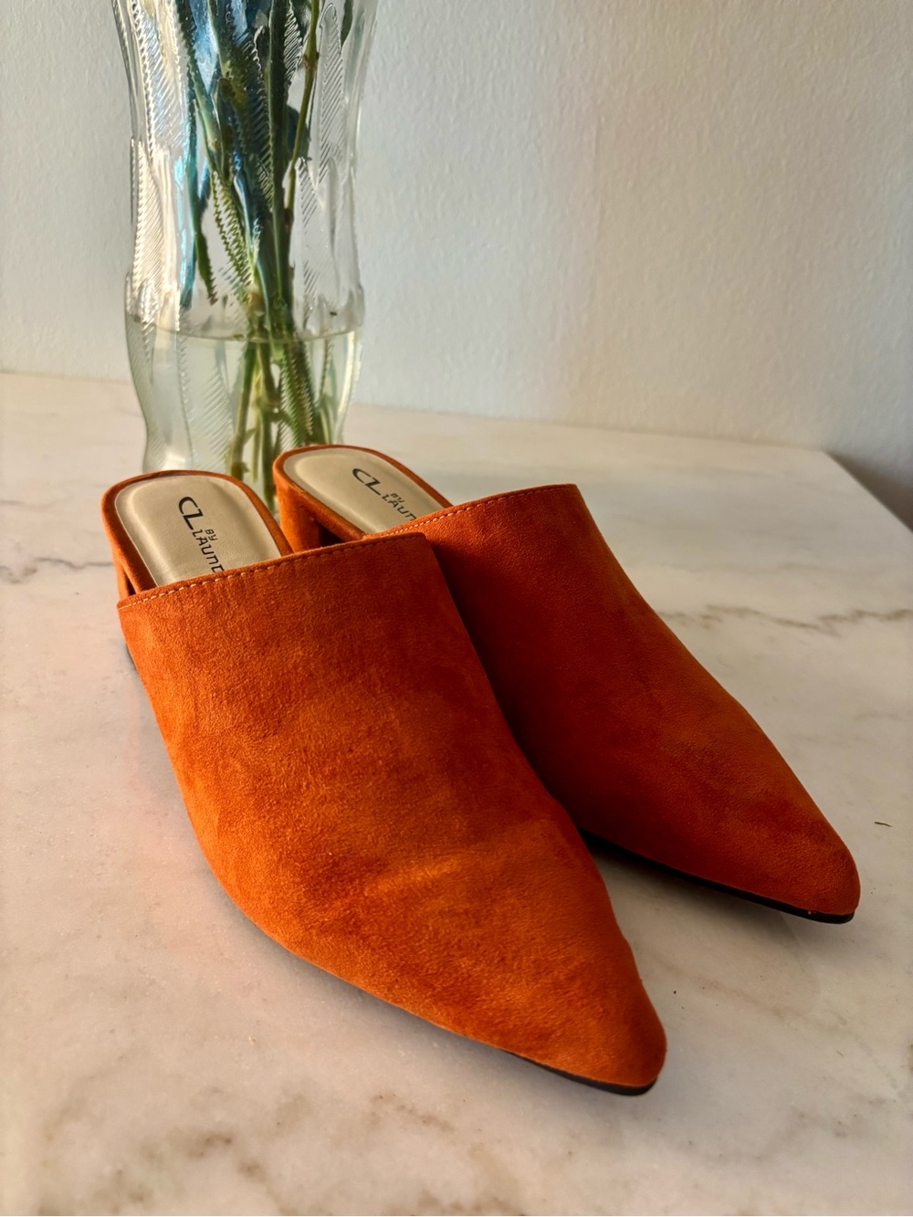 CL by Laundry Orange Suede Pointed Mule Slides